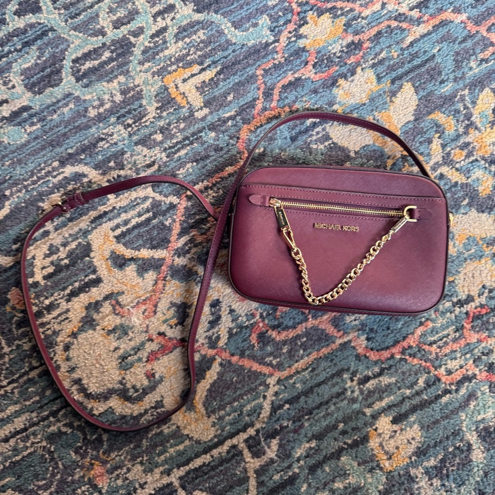 Michael Kors Jet Set Large East West Zip Chain Merlot Crossbody Bag